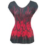 Georgette Mini Pleats - Cap Sleeve V-Neck - Red Poppies on Black