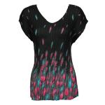 Georgette Mini Pleats - Cap Sleeve V-Neck - Tulips Black-Teal-Pink