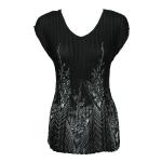 Georgette Mini Pleats - Cap Sleeve V-Neck - V Border Black-White