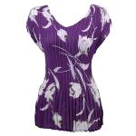 Georgette Mini Pleats - Cap Sleeve V-Neck - White Tulips on Purple