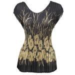 Georgette Mini Pleats - Cap Sleeve V-Neck - Ivory Poppies on Black