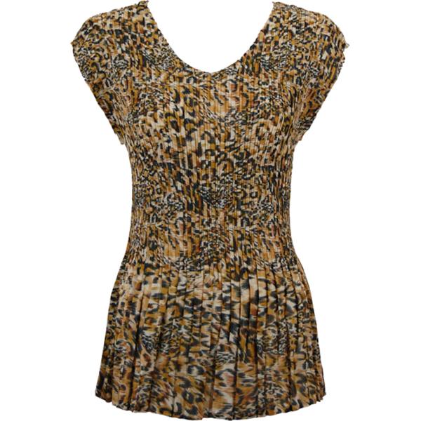 Wholesale 1116 - Georgette Mini Pleats Cap Sleeve V-Neck Top Leopard Print - One Size Fits Most