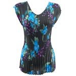 Georgette Mini Pleats - Cap Sleeve V-Neck - Black-Blue Floral