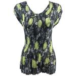 Georgette Mini Pleats - Cap Sleeve V-Neck - Black-Kiwi Floral