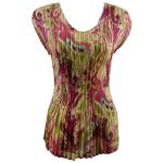 Georgette Mini Pleats - Cap Sleeve V-Neck - Pink-Lime Paisley