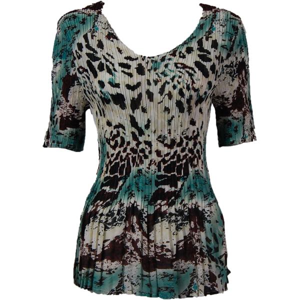 Wholesale 1117 - Georgette Mini Pleat Half Sleeve V-Neck Top Reptile Floral - Teal - One Size Fits Most