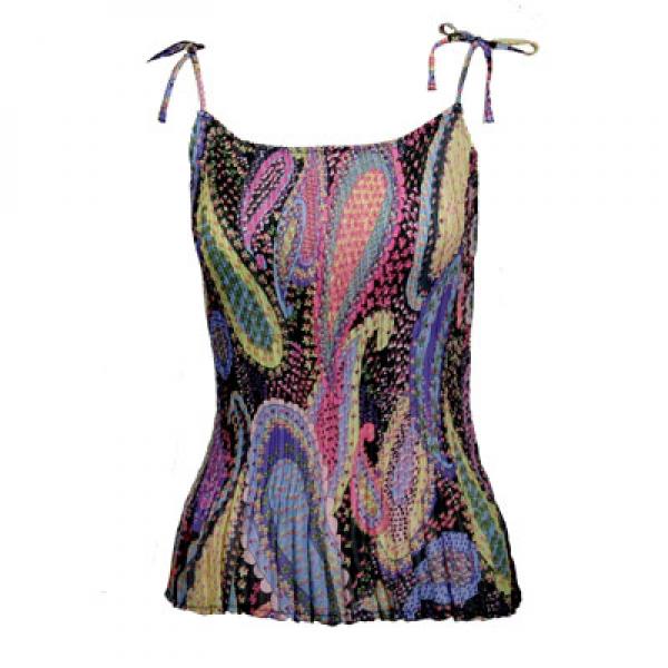 1119 - Georgette Mini Pleats Spaghetti Tanks - Paisley Floral - Warm One Size Fits Most 1119 - Georgette Mini Pleats Spaghetti Tanks Paisley Floral - Warm - One Size Fits Most