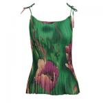 Georgette Mini Pleats - Spaghetti Tank - Poppies - Green