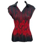 Georgette Mini Pleats - Cap Sleeve with Collar - Red Poppies on Black