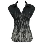 Georgette Mini Pleats - Cap Sleeve with Collar - Black with White Brushstrokes