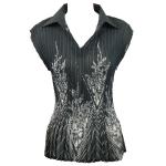 Georgette Mini Pleats - Cap Sleeve with Collar - V Border Black-White