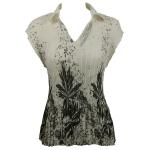 Georgette Mini Pleats - Cap Sleeve with Collar - Flowers and Dots 2 Ivory-Black