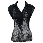 Georgette Mini Pleats - Cap Sleeve with Collar - Flowers and Dots 2 Black-White