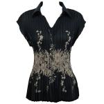 Georgette Mini Pleats - Cap Sleeve with Collar - Ivory Floral on Black