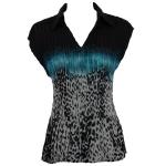 Georgette Mini Pleats - Cap Sleeve with Collar - Leopard Border Black-Teal