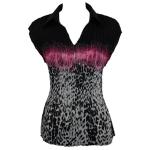 Georgette Mini Pleats - Cap Sleeve with Collar - Leopard Border Black-Pink