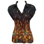 Georgette Mini Pleats - Cap Sleeve with Collar - Tulips Black-Gold-Teal