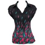 Georgette Mini Pleats - Cap Sleeve with Collar - Tulips Black-Teal-Pink