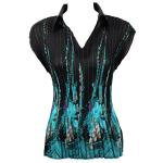 Georgette Mini Pleats - Cap Sleeve with Collar - Floral Border Black-Turquoise