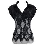Georgette Mini Pleats - Cap Sleeve with Collar - Flowers and Dots Black-White