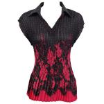 Georgette Mini Pleats - Cap Sleeve with Collar - Flowers and Dots Black-Pink