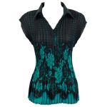 Georgette Mini Pleats - Cap Sleeve with Collar - Flowers and Dots Black-Turquoise