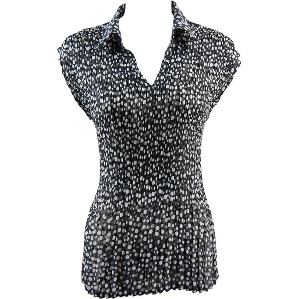 Wholesale 1121 - Georgette Collared Mini Pleats Cap Sleeve  Polka Dot Black-White - One Size Fits (S-L)