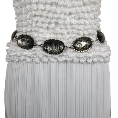 Belts - Animal - Oval - Zebra - Black-Silver