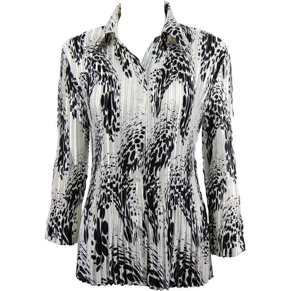 Wholesale 1149 - Satin Mini Pleats Half Sleeve with Collar White-Black Swirl Dots Satin Mini Pleat - Blouse - One Size Fits Most