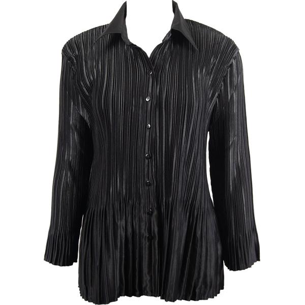 Wholesale 654 - Satin Mini Pleat Cap Sleeve Tops Solid Black Satin Mini Pleat - Blouse - One Size Fits Most