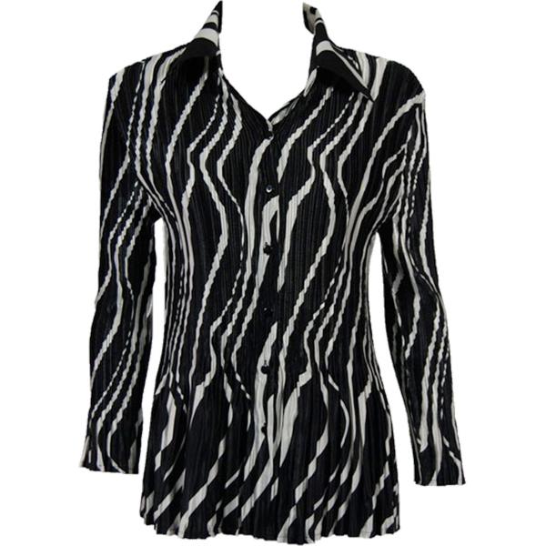 Wholesale 1211 - Satin Mini Pleats  3/4 Sleeve w/ Collar Ribbon Black-White Satin Mini Pleat - Blouse - One Size Fits Most