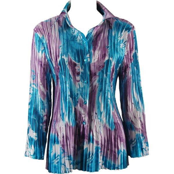 Wholesale 745 - Skirts - Satin Mini Pleat Tiered Turquoise-Purple Watercolors Satin Mini Pleat - Blouse - One Size Fits Most