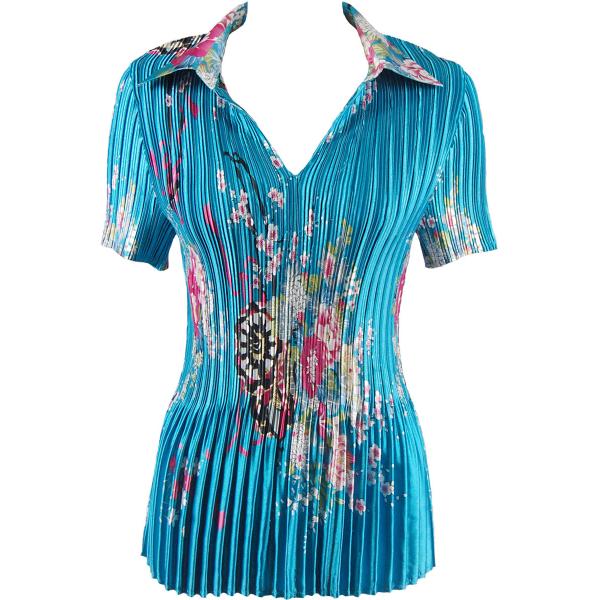 Wholesale 1149 - Satin Mini Pleats Half Sleeve with Collar China Teal
 - One Size Fits Most