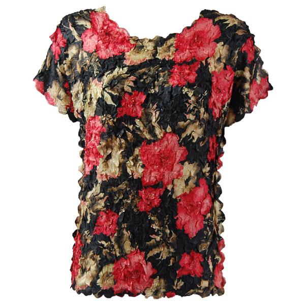 Wholesale 1154 - Petal Shirts - Cap Sleeve Coral Blossoms on Black - Queen Size Fits (XL-2X)
