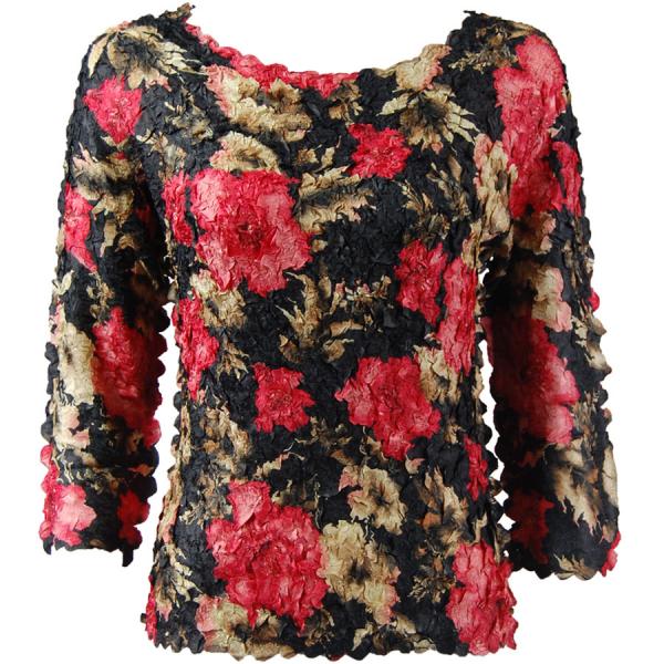 Wholesale 1155 - Petal Shirts - Three Quarter Sleeve Coral Blossoms on Black - Queen Size Fits (XL-2X)