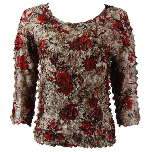 Wholesale 1155 - Petal Shirts - Three Quarter Sleeve Crimson-Taupe Floral - Queen Size Fits (XL-2X)