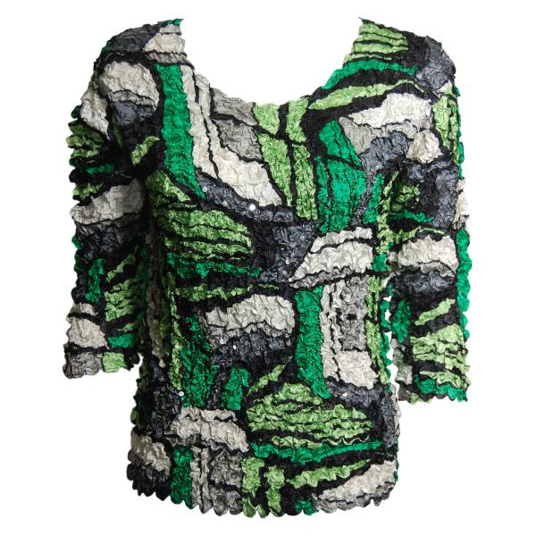 Wholesale 1367 - Diamond  Crystal Zipper Vests Green Abstract Abstract Petal Top with Sequins - Three Quarter Sleeve - One Size Fits Most