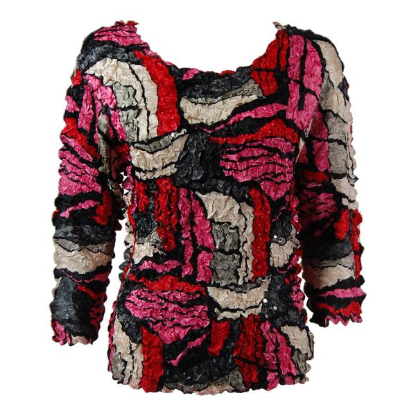 Wholesale 1367 - Diamond  Crystal Zipper Vests Red - Hot Pink Abstract Petal Top with Sequins - Three Quarter Sleeve - One Size Fits Most