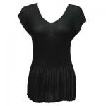 Georgette Mini Pleat Cap Sleeve V-Neck - Solid Black