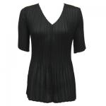 Georgette Mini Pleat Half Sleeve V-Neck - Solid Black