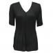 Georgette Mini Pleat Half Sleeve V-Neck - Solid Black