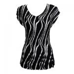 Satin Mini Pleats Cap Sleeve V-Neck - Ribbon Black-White