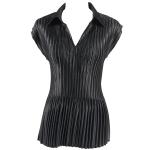 Satin Mini Pleats Cap Sleeve with Collar - Solid Black