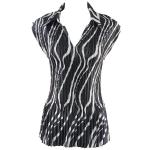 Satin Mini Pleats Cap Sleeve with Collar - Ribbon Black-White