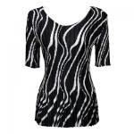 Satin Mini Pleats Half Sleeve V-Neck - Ribbon Black-White