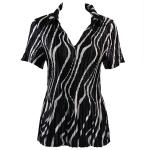 Satin Mini Pleats Half Sleeve with Collar - Ribbon Black-White