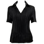 Satin Mini Pleats Half Sleeve with Collar - Solid Black