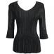Satin Mini Pleats Three Quarter V-Neck - Solid Black