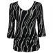 Satin Mini Pleats Three Quarter V-Neck - Ribbon Black-White
