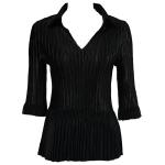 Satin Mini Pleats Three Quarter with Collar - Solid Black